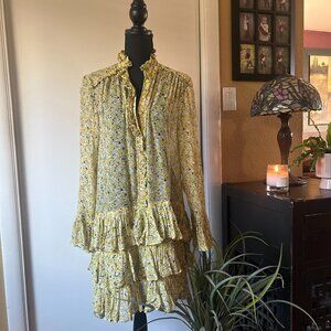 Zadig & Voltaire Yellow Floral Ruffle Dress with Slip | Size S